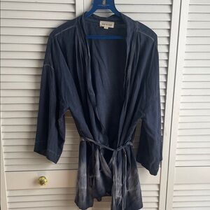 Cloth & Stone Navy Tie-Dye Open Front kimono rayon jacket with Waist Tie NWOT